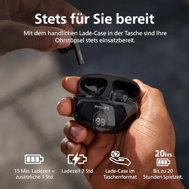 Philips TAT 2520, Wireless In-Ear-Kopfhörer mit Adaptive Noise-Cancelling, Freisprechfunktion, Multi-Point-Verbindung und Sprachsteuerung, kompatibel mit Siri und Google Assistant, Bluetooth – Bild 5