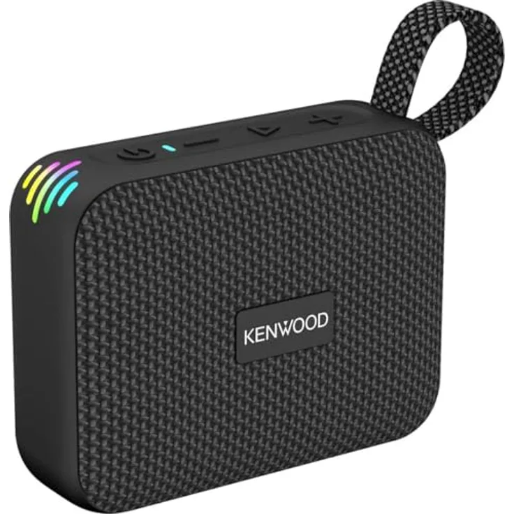 Kenwood AS-60BT-B, Tragbarer Bluetooth-Lautsprecher 5 W, IPX7 wasserdicht, TWS Stereo, Akku bis zu 8,5 h, kompaktes Design, Schwarz