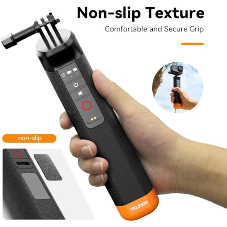 TELESIN Schwimmender Bluetooth-Handgriff für GoPro Hero 13, 12/11/10 Action-Kameras, Unterwasser-Handgriff, Selfie-Stange mit Bluetooth-Fernbedienung - Orange – Bild 3