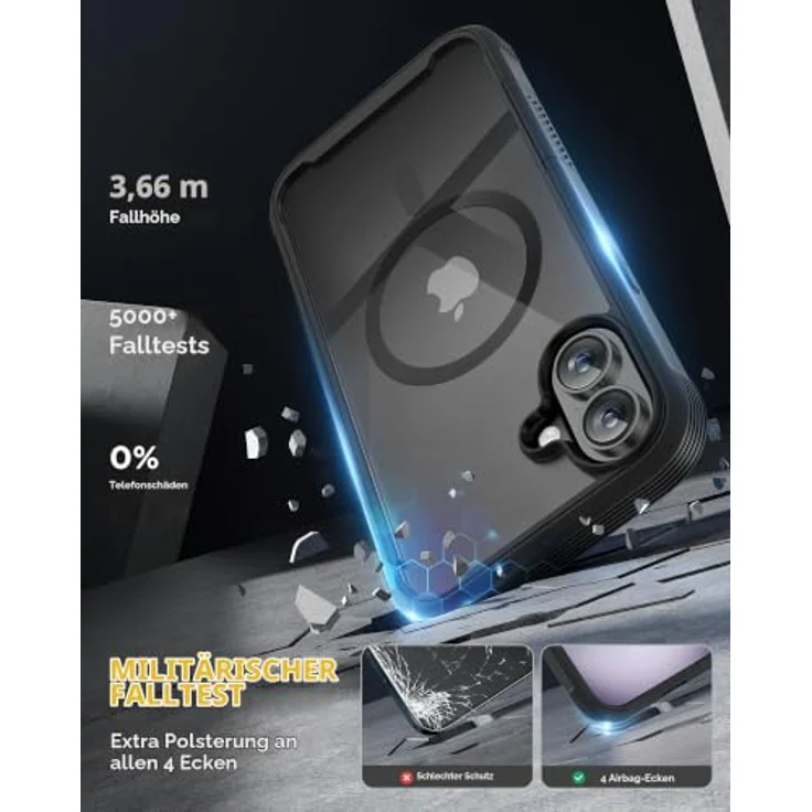 Miracase 360 Grad iPhone 16 Plus Hülle mit Magsafe, Komplettschutz, Magnetisch, Stoßfest, Eingebauter 9H Glas Displayschutz, 6,7 Zoll, Schwarz – Bild 5