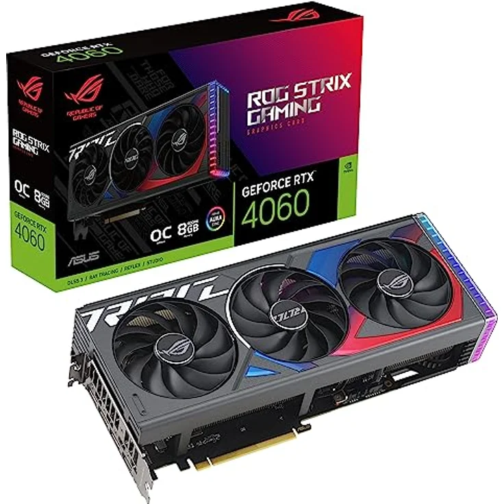 ASUS ROG Strix GeForce RTX 4060 8GB OC Edition GDDR6 Gaming Grafikkarte (NVIDIA RTX4060 DLSS3, PCIe 4.0, 1x HMDI 2.1a, 3X DisplayPort 1.4a, Aura Sync RGB Beleuchtung, ROG-STRIX-RTX4060-O8G-GAMING) – Bild 1