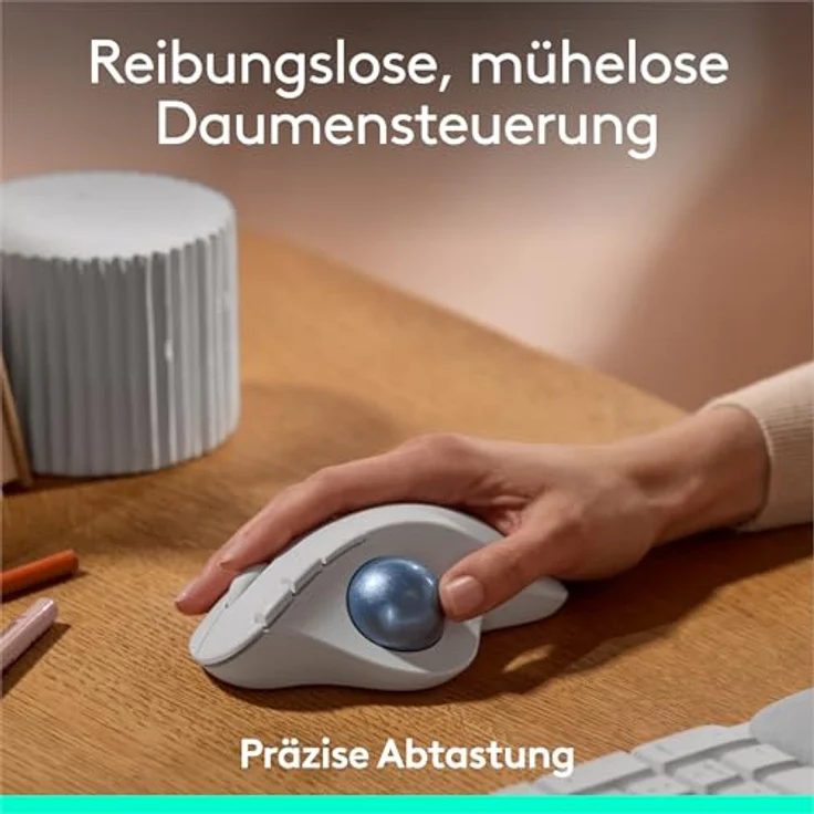 Logitech ERGO M575S kabellose Trackball-Maus, ergonomische Maus mit Daumensteuerung und Bluetooth, für PC/Mac - Weiß – Bild 2