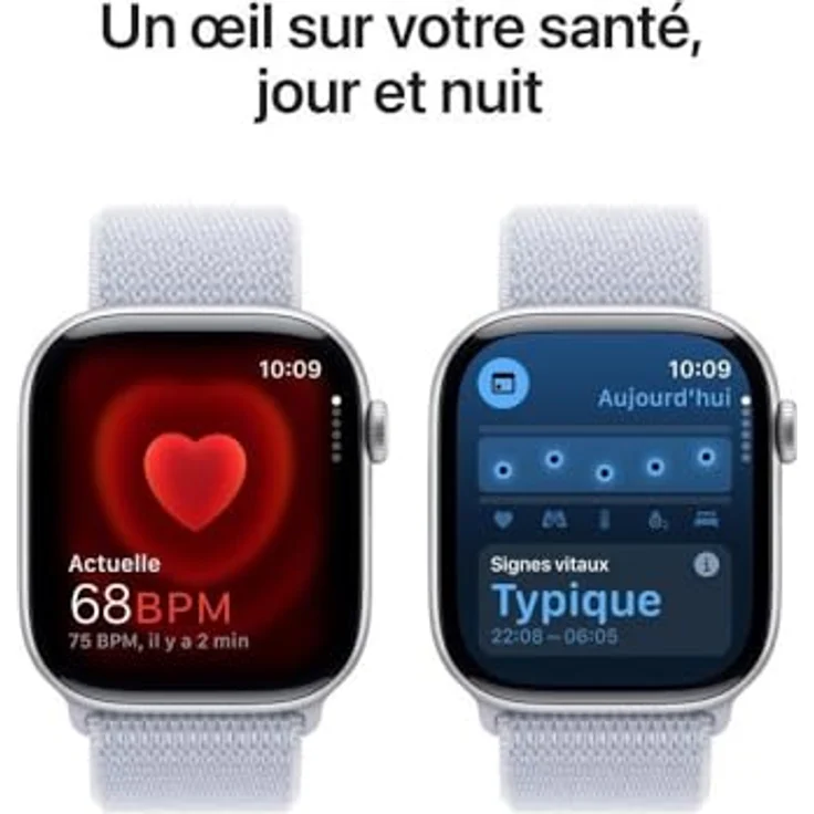 Apple Watch Series 10, 46 mm, GPS, Aluminiumgehäuse Silber, Sport Loop Blaue Wolke, One size – Bild 5