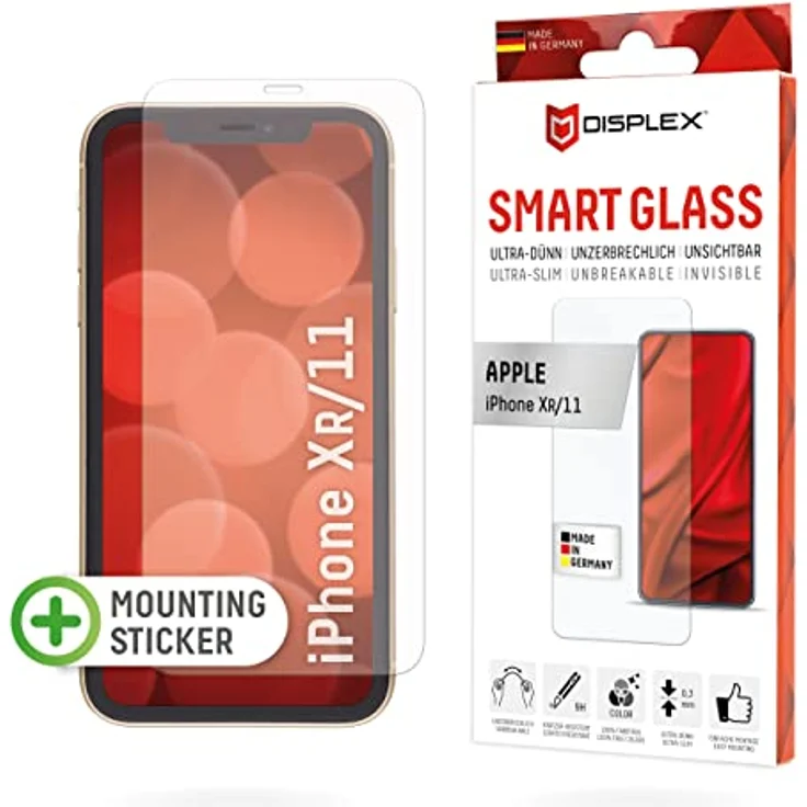 Displex Smart Glass Apple iPhone XR/11,hartes Panzerglas (10H), ökologischer Montagerahmen, kratzer-resistentes Tempered Glass, High-Tech Anti-Fingerprint-Beschichtung,Case Friendly – Bild 1