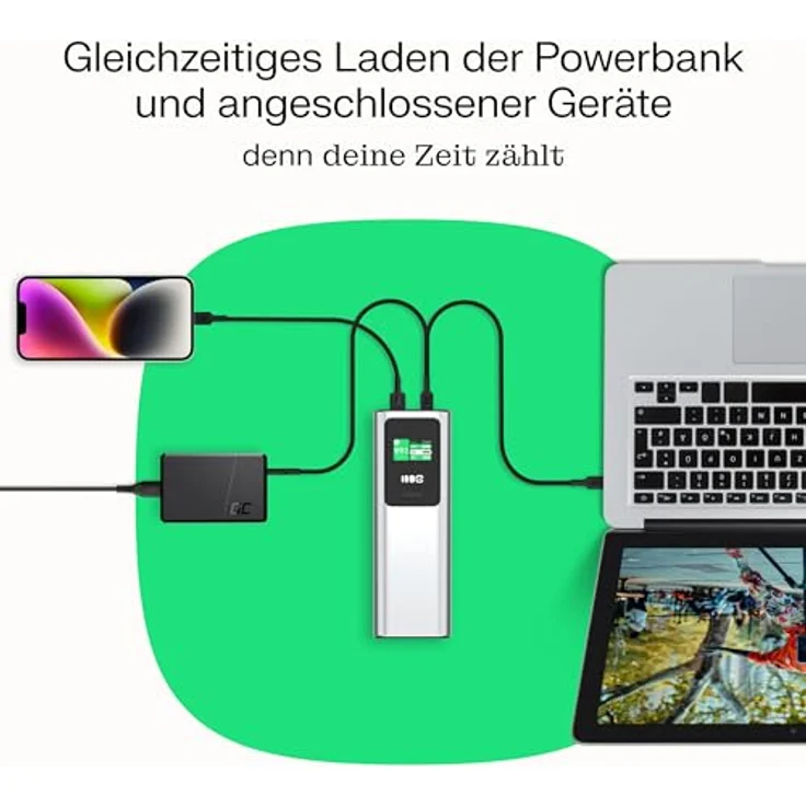 Green Cell PowerPlay Ultra Powerbank 25200mAh, 140W, USB-C PD, Schnellladung für Laptop, MacBook, iPhone 17/16/15 Pro Max, LCD Display, externes Ladegerät für Geräte mit hohem Strombedarf – Bild 5
