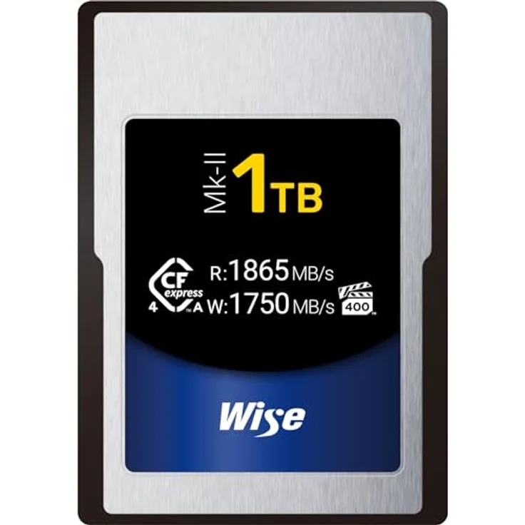 Wise CFexpress 4.0 Type A Mk-II, 1000 GB, Speicherkarte mit 1865 MB/s Lesegeschwindigkeit, Silber-Blau-Schwarz – Bild 1