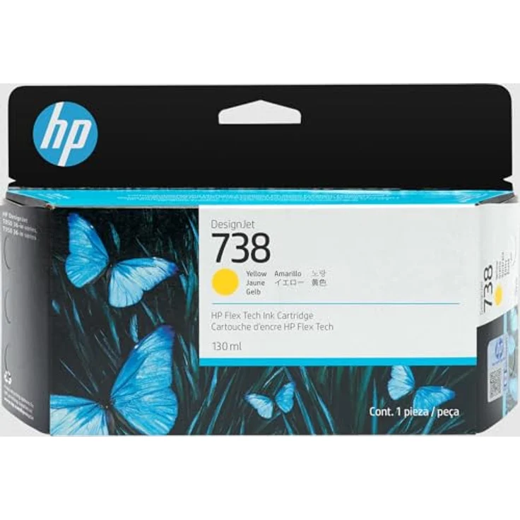 HP Druckerpatrone 738, 130-ml Gelb, DesignJet Ink Cartridge für technische Zeichnungen mit UV-Schutz und alterungsbeständiger Tinte – Bild 1