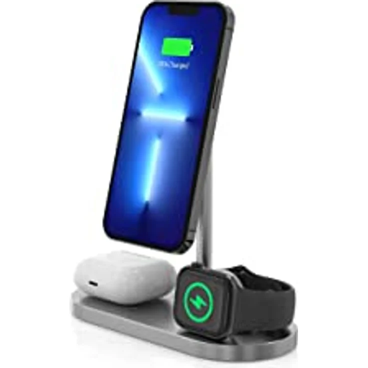 CubeNest kabelloses Ladegerät 3-in-1 für Apple iPhone 12/13/14/15, AirPods, Apple Watch | 20W Schnellladegerät | robuste Aluminiumverarbeitung – Bild 2