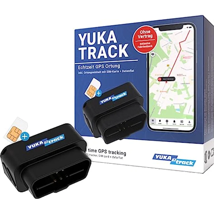 YUKAtrack YTOBD2GPS, OBD2 GPS-Tracker mit integrierter SIM-Karte und Datenflat, Echtzeitortung für PKW und LKW, schwarz – Bild 1