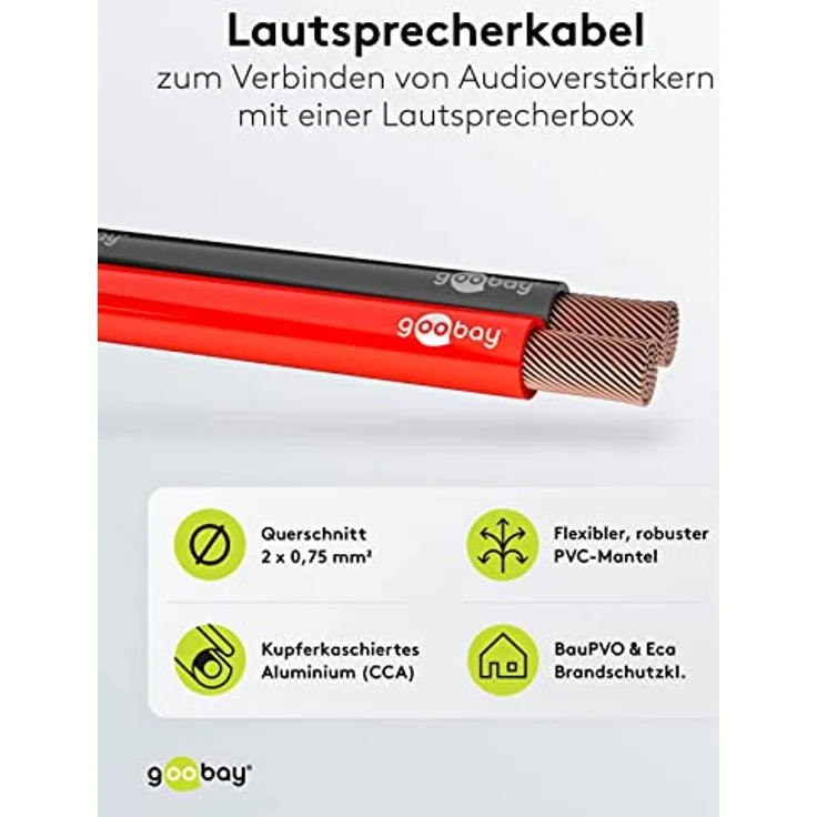 Goobay 67728 Lautsprecherkabel mit Leiter 2 x 0,75mm² , 10 Meter, Rot/Schwarz – Bild 2