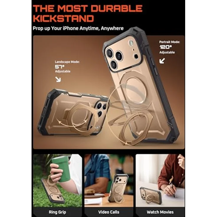 SUPCASE UBGrip Pro für iPhone 17 Pro, Robuste Hülle mit gehärtetem Glas-Displayschutz, kompatibel mit MagSafe, magnetisch, mit Ringhalter, 6.3 Zoll, Desert – Bild 4