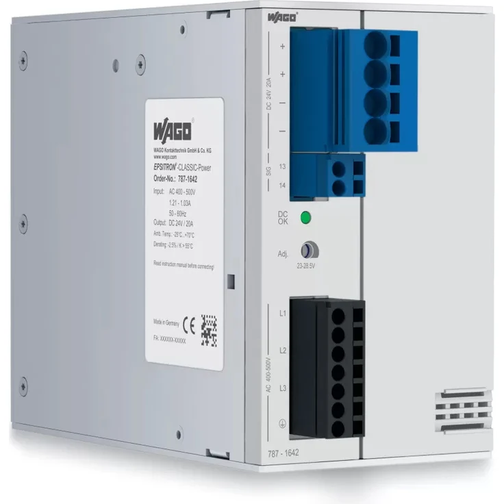 WAGO Hutschienen-Netzteil WAGO 787-1642, 24 V 20 A 480 W, 3-phasig mit TopBoost und sekundärem Schutz
