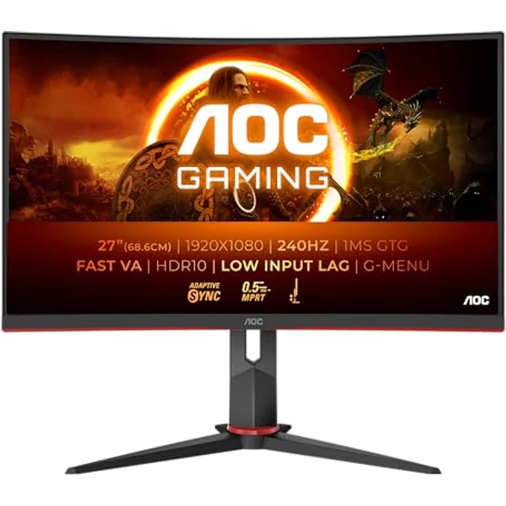 AOC Gaming C27G2Z3-27 Zoll Curved FHD Monitor, 240Hz, 1ms, Freesync Premium, HDR10, schwarz-rot – Bild 2