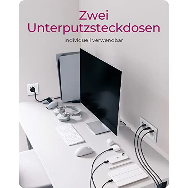 ICY BOX Steckdose mit USB Unterputz, 2X USB-C & 2X USB-A Ports, 2-Fach Wandsteckdose, IB-MPS4200W-PD, Weiß – Bild 2