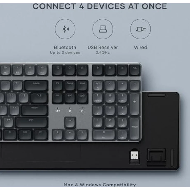 SATECHI SM3 Mechanische Tastatur, 108-Tasten Volltastatur mit weißer LED-Hintergrundbeleuchtung - Dunkelgrau/Grau, Kabelgebunden und Bluetooth-fähig – Bild 3