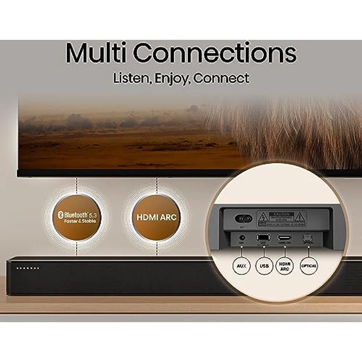 Hisense HS2100 2.1 Soundbar Home Theater System mit kabellosem Subwoofer, 240W, Dolby Audio, Bluetooth, HDMI ARC/Optical/AUX/USB, Schwarz – Bild 4