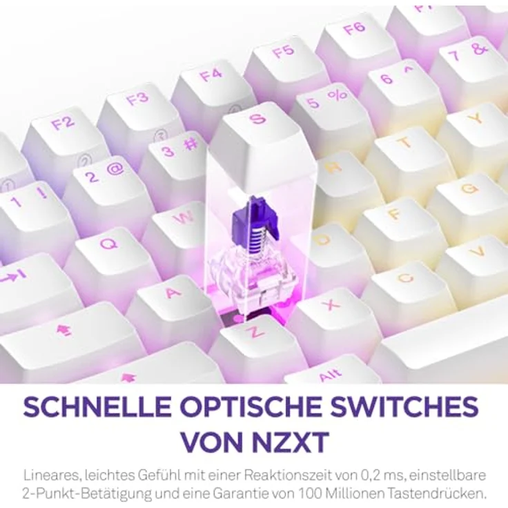 NZXT Function 2 MiniTKL | Kompakte optische Tenkeyless-Gamingtastatur | 8K-Abfragerate | Lineare optische Switches | Einstellbare Auslösung | Double-Shot-PBT-Keycaps | RGB | Hot-Swap-fähig | Weiß – Bild 2