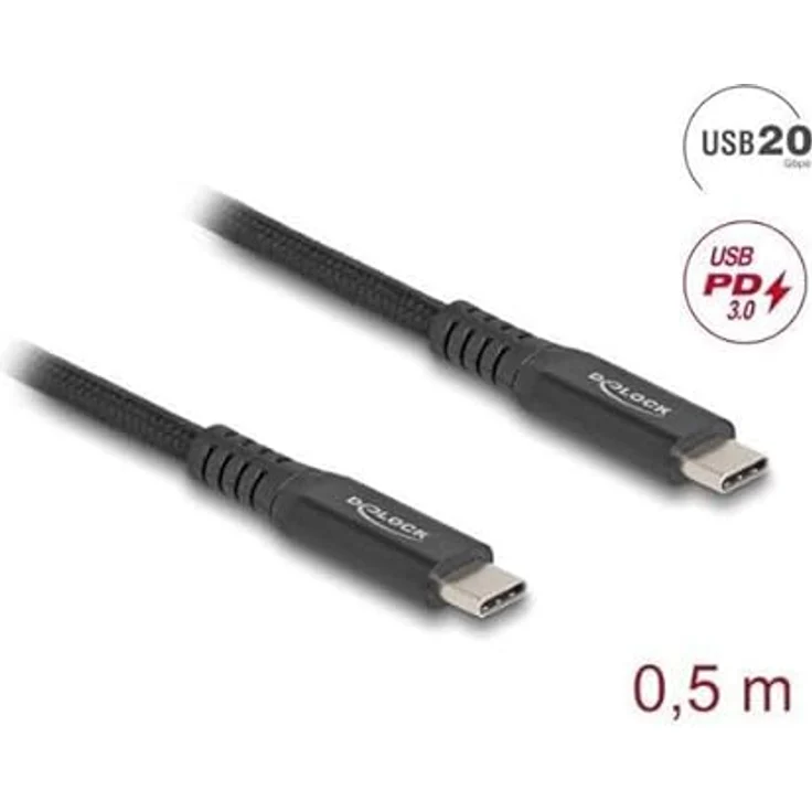 Delock USB4 20 Gbps Kabel, USB Type-C St. zu St., 100 W Power Delivery, schwarz, 0,5 m – Bild 2
