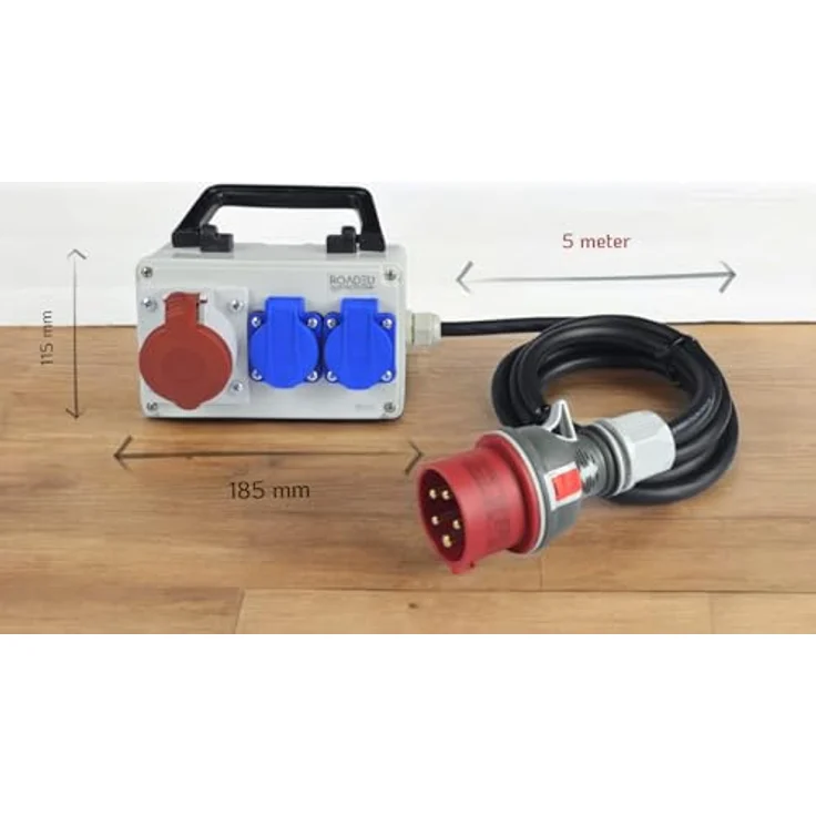 RoadEu CEE Steckdose 16A und 2x Schuko Verteiler - Stromverteiler 16A, Mobilverteiler - Stromkabel 5 meter, Baustromverteiler - blau – Bild 2