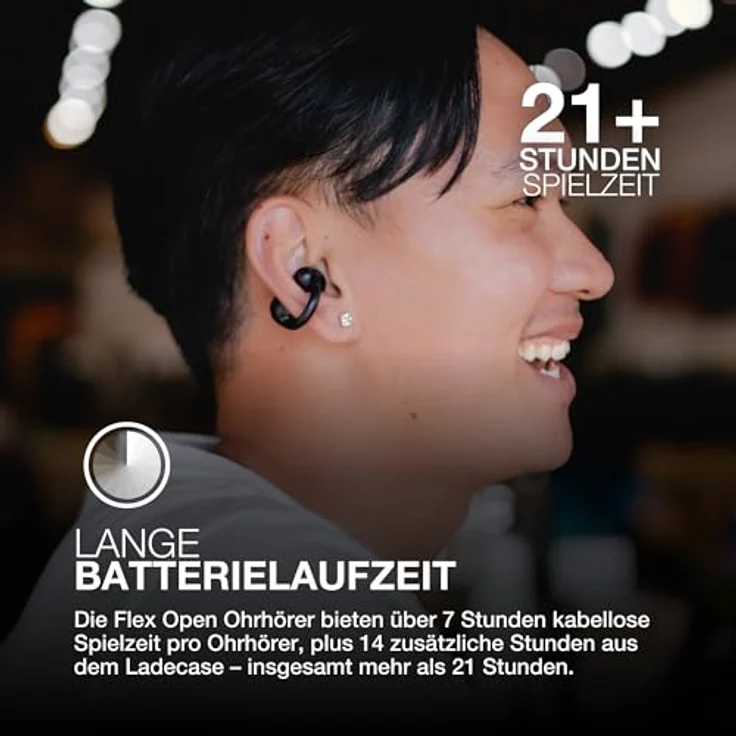 JLab Flex Open Ear Kopfhörer - Open Ear Earbuds, 21 Stunden Akkulaufzeit, Bluetooth Multipoint, MEMS-Mikrofon - Schwarz – Bild 4