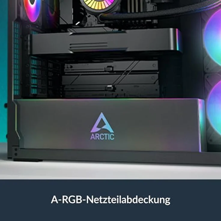 Arctic Cooling ACPCC00018A Black Mirror, Midi-Tower PC-Gehäuse für ATX-Mainboards, schwarz, mit Sichtfenster und vorinstalliertem Netzteil, Platz für bis zu 5 Lüfter – Bild 7