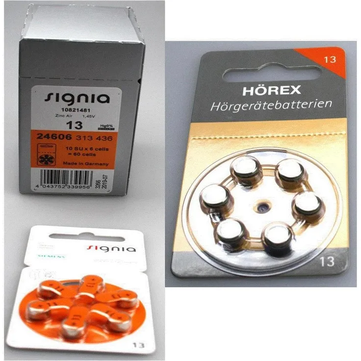 Signia 13er Hörgeräte Batterien, 60 Stück + 12 Testbatterien, 1,45 Volt Zink Luft