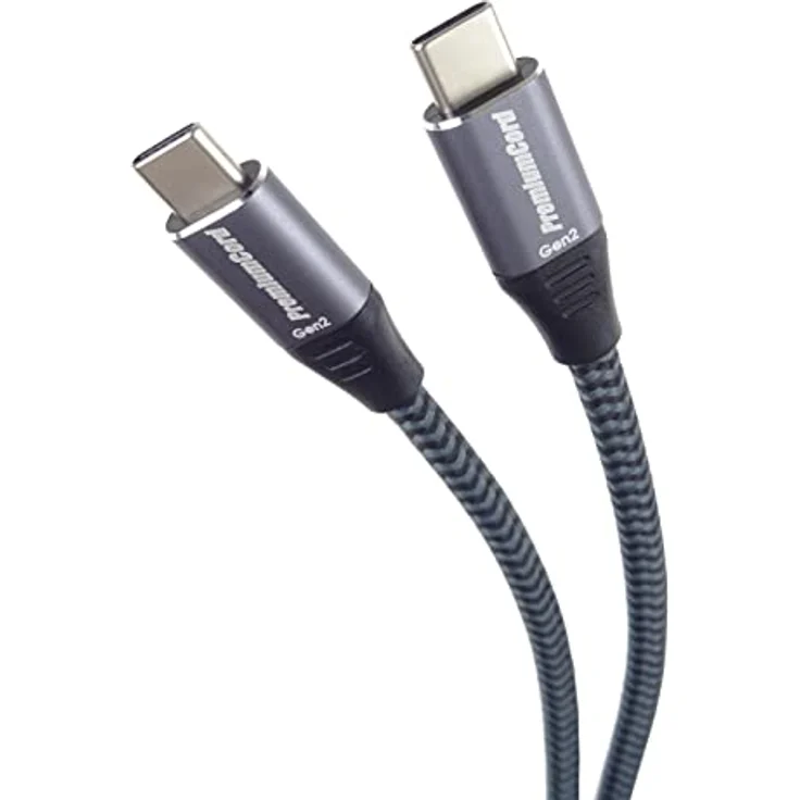 PremiumCord USB-C 3.2 Gen 2x2 Verbindungskabel, Datenkabel SuperSpeed bis zu 20Gbit/s, Ladenkabel bis zu 5A, USB 3.2 Generation 2x2 Typ C Stecker, Farbe Schwarz/Grau, Länge 0,5m – Bild 1
