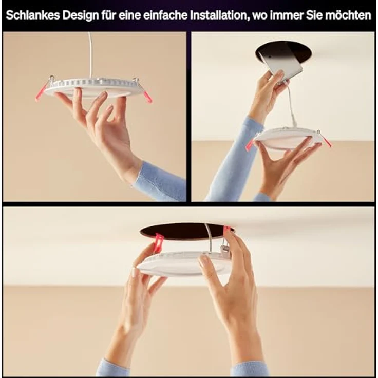 Philips Hue LED-Einbauleuchte Slim White & Color Ambiance Ø 9 cm, Schwarz, smarte Deckenbeleuchtung mit wasserresistentem Design und ultra-tiefer Dimmfunktion – Bild 3