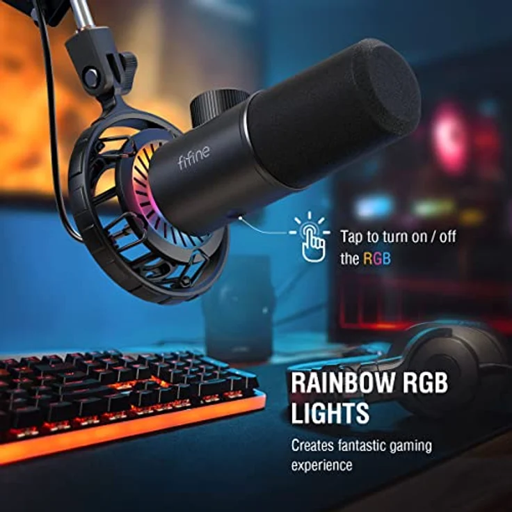 FIFINE Mikrofon PC USB C,Gaming Mikrofon PS4 PS5 MAC, Dynamische Microphone mit RGB, 16BIT/48KHZ & 3,5mm Kopfhöreranschluss, Plug-and-Play Nierencharakteristik Microfon, Shock Mount – Bild 3