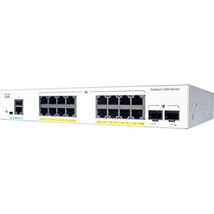 Cisco Catalyst 1000-16P-2G-L Netzwerk Switch, 16 GbE PoE+ Ports, 120W PoE Budget, 2 1G SFP Uplink Ports, lüfterloser Betrieb, erweiterte eingeschränkte Lebenszeitgarantie (C1000-16P-2G-L)