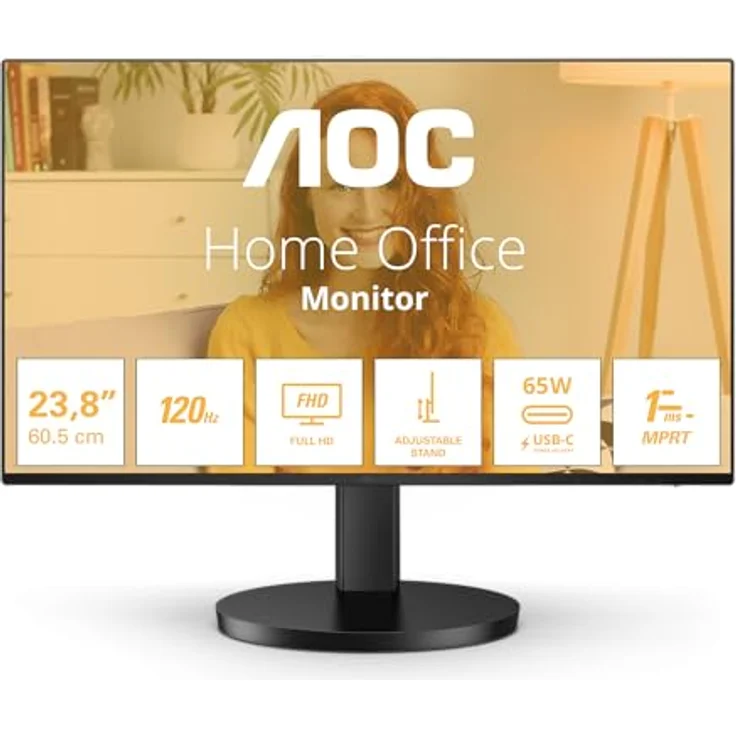 AOC 24B3CF2 Monitor 24" IPS, Full HD, 100Hz, USB-C 65W, höhenverstellbar, VESA, 4ms Reaktionszeit, energieeffizient – Bild 2