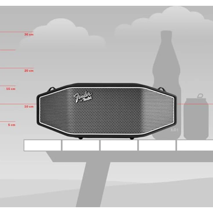 Teufel Fender x ROCKSTER Cross Tragbarer Bluetooth-Lautsprecher, Strahlwassergeschützt IPX5, Freisprecheinrichtung, 16 Std. Akkulaufzeit, Power Bank Funktion, Party-Modus - Steel Black – Bild 2