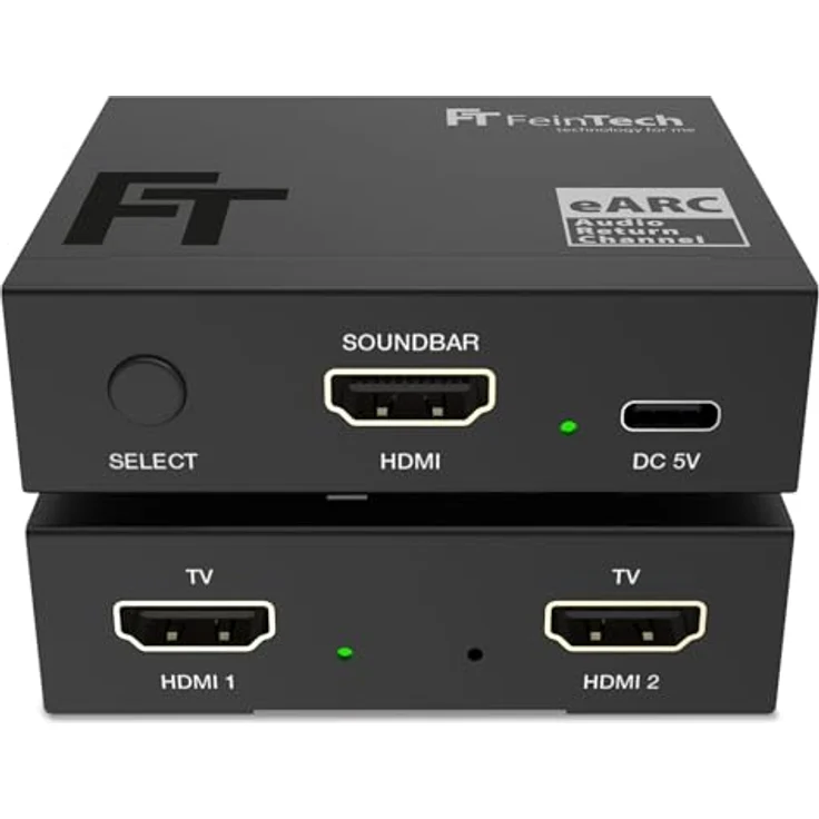 FeinTech AX420 HDMI eARC Switch 2 TV x 1 Soundbar - Atmos Unterstützung, automatische Umschaltung, kompatibel zu Sonos, Bose - Schwarz – Bild 1