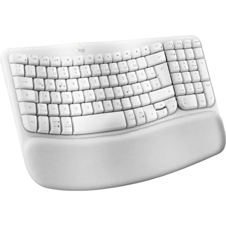 Logitech Wave Keys kabellose ergonomische Tastatur, gepolsterte Handballenauflage, komfortables natürliches Tippen, Easy-Switch, Bluetooth, Logi Bolt, Multi-OS,Windows/Mac,Deutsches QWERTZ Layout-Weiß – Bild 1