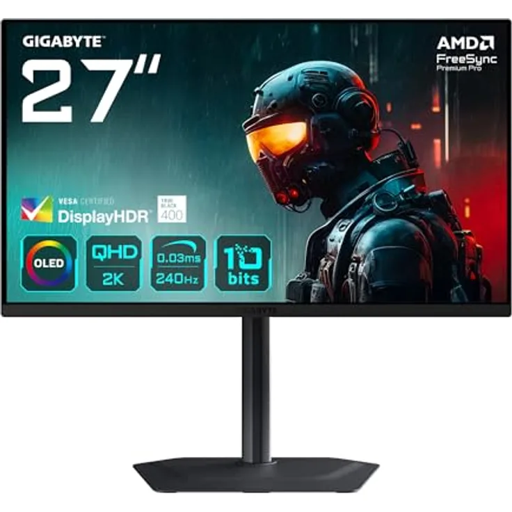 GigaByte MO27Q2 27" OLED WQHD Gaming Monitor, 240Hz, 0,03ms, 1500000:1, USB-C PD, 16:9, 250 cd/m²