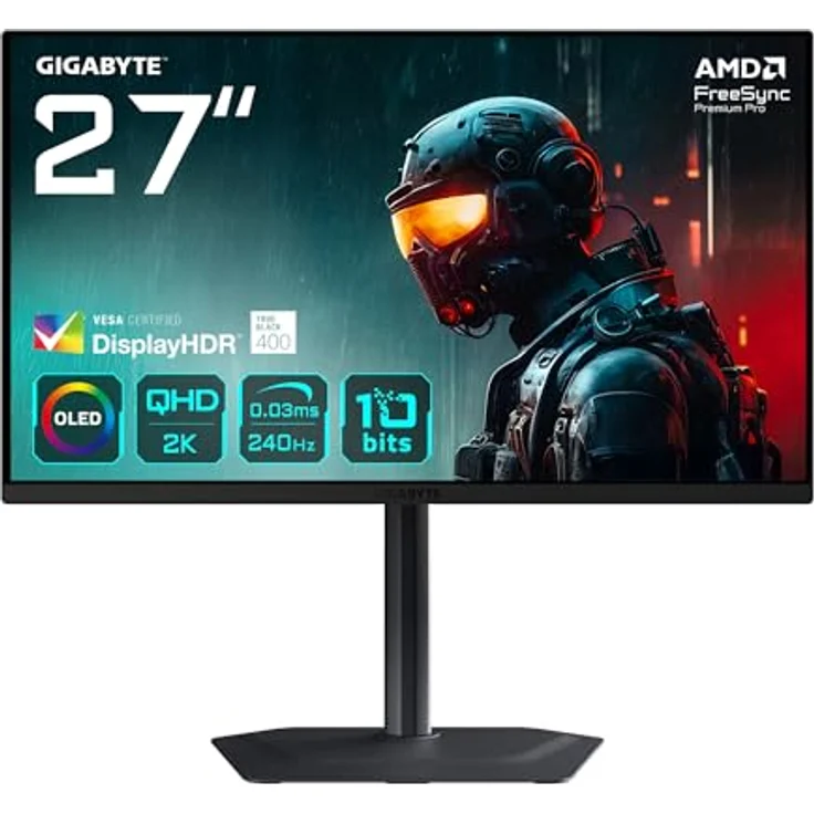 GigaByte MO27Q2 27" OLED WQHD Gaming Monitor, 240Hz, 0,03ms, 1500000:1, USB-C PD, 16:9, 250 cd/m² – Bild 1