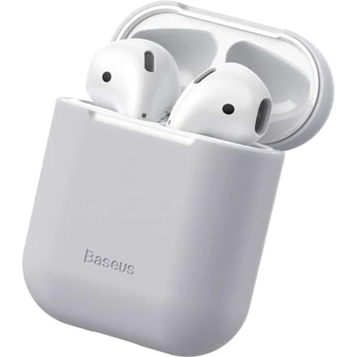 Baseus Ultra Thin Silica für AirPods 1 & 2 kompatible Kopfhörer Schutzhülle Grau - Weiß mit Ultra Slim Silica Gel Beschichtung Stoßfest Staubdicht Weiche und Flexible Ohrstöpsel