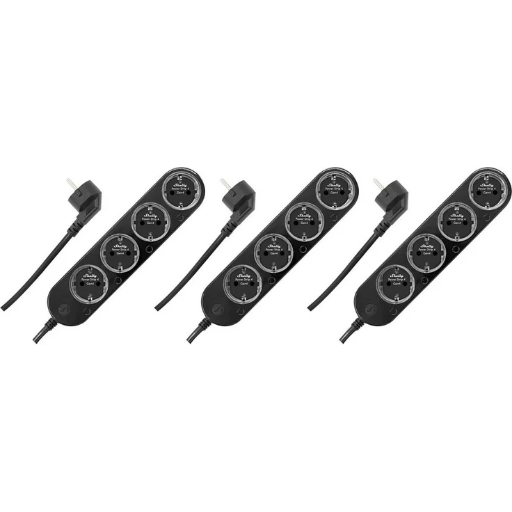Shelly SHELLY Power Strip 4 Gen4, 4-fach Steckdosenleiste, schwarz, smart mit WiFi, Zigbee, individueller Verbrauchsmessung pro Dose, Matter-zertifiziert