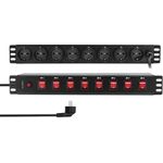 LogiLink PDU8D01, Steckdosenleiste mit 8 einzeln schaltbaren Schutzkontaktsteckdosen, Metallgehäuse, 19-Zoll-Schrankeinbau, CEE, 2 m