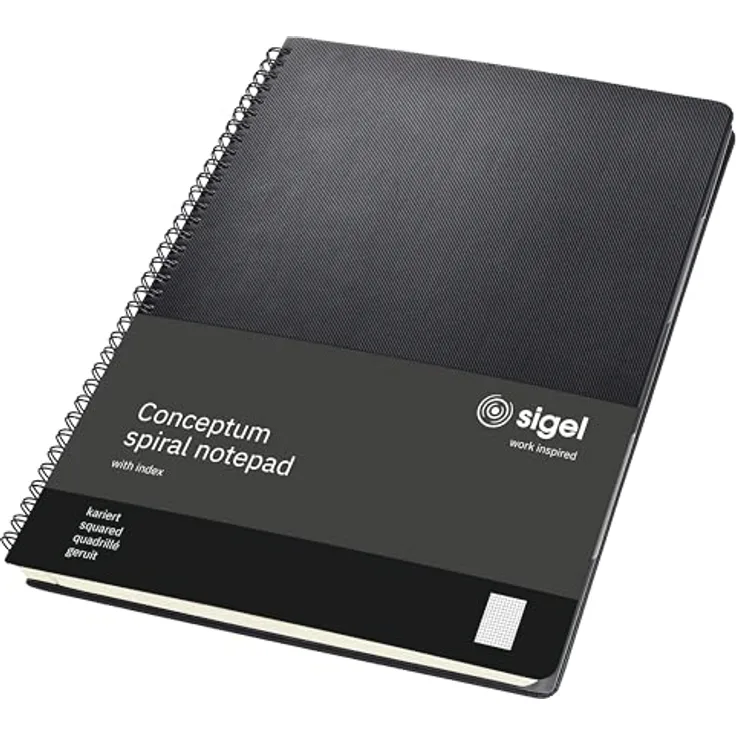 Sigel Notizbuch Conceptum A4, 160 Seiten kariert, Hardcover mit versetzbarem Register, PEFC zertifiziert, schwarz