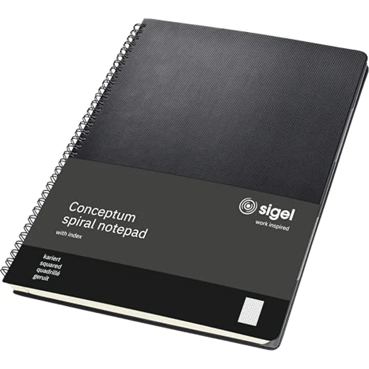 Sigel Notizbuch Conceptum A4, 160 Seiten kariert, Hardcover mit versetzbarem Register, PEFC zertifiziert, schwarz – Bild 1