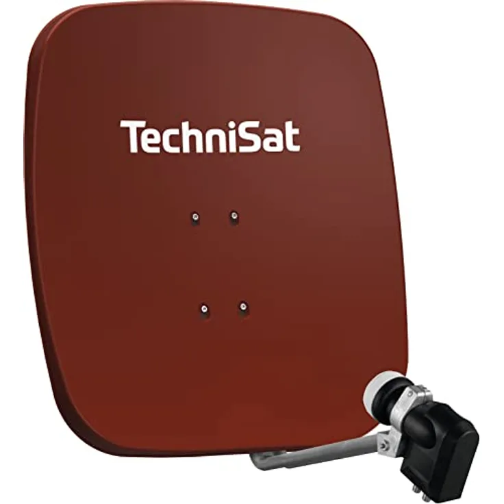 TechniSat SATMAN 65 PLUS - Satellitenschüssel für 4 Teilnehmer (65 cm Sat Spiegel mit Masthalterung und 40mm Universal-Quattro-Switch-LNB) ziegelrot