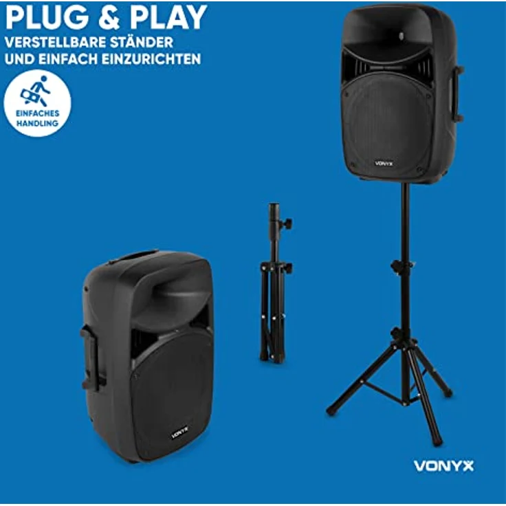 Vonyx VPS152A Plug & Play 1000W Lautsprecher-Set mit Ständern – Bild 7