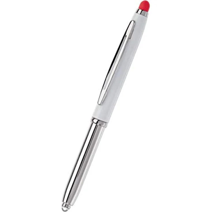 Toppoint Touchpen 3-in-1 Kugelschreiber mit LED Licht, silber/weiß mit rotem Stylus, für Smartphones und Tablets – Bild 1