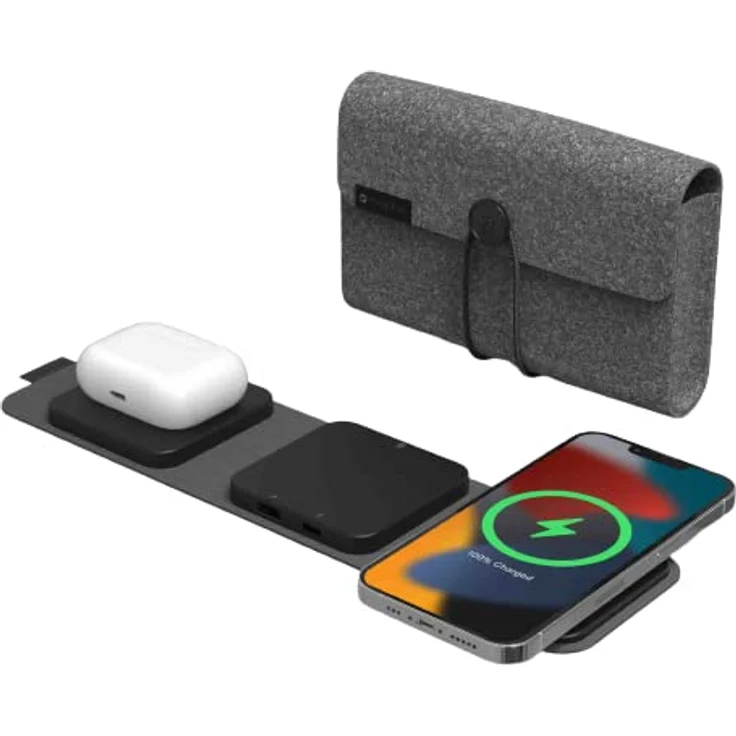 ZAGG mophie Snap+ 3-in-1 Wireless Charger with Europe Adapter, Qi-Enabled Devices, Fast Charging, Travel Friendly, Foldable, 5-15W of Power, Black – Bild 1