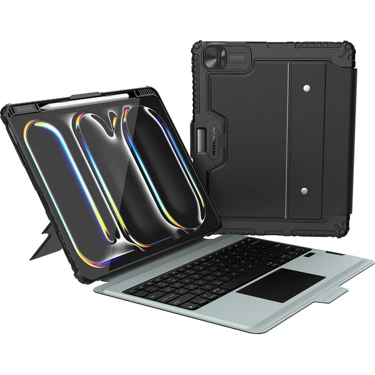 Nillkin Bumper Combo Keyboard Case mit Hintergrundbeleuchtung für iPad Pro 13" (2024) Schwarz, Tablet-Tastatur mit Rundumschutz und verstellbarem Ständer