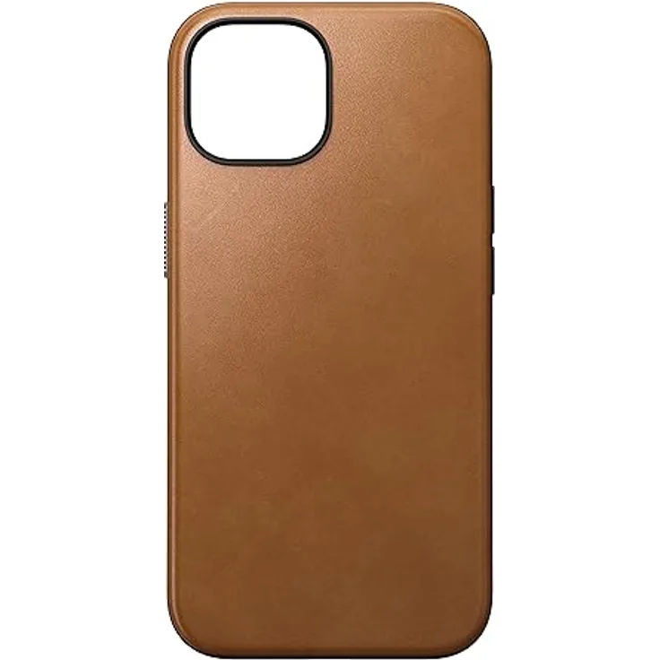 NOMAD Modern Leather Case | für iPhone 15 | Schutzhülle aus Polycarbonat und hochwertigem Echtleder | MagSafe-kompatibel | English Tan