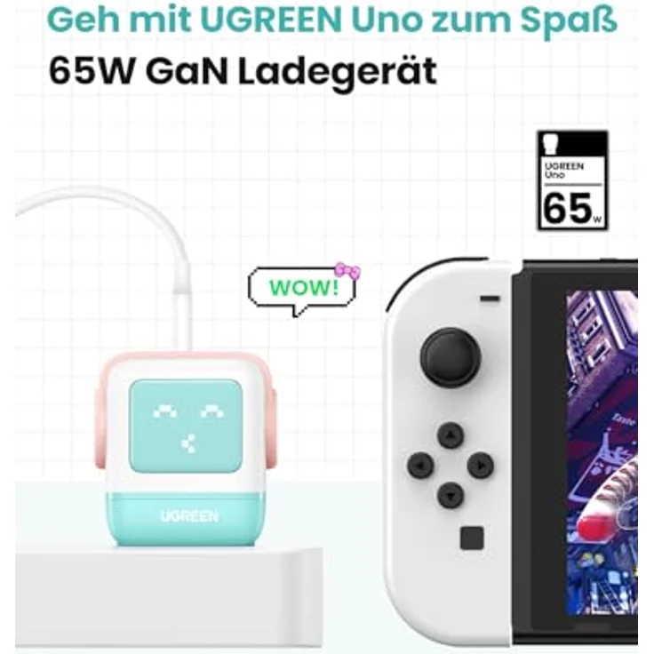 Ugreen Ug35855, GaN Fast 65W USB-A & USB-C Wandladegerät mit LED-Anzeige, Roboterdesign – Bild 5