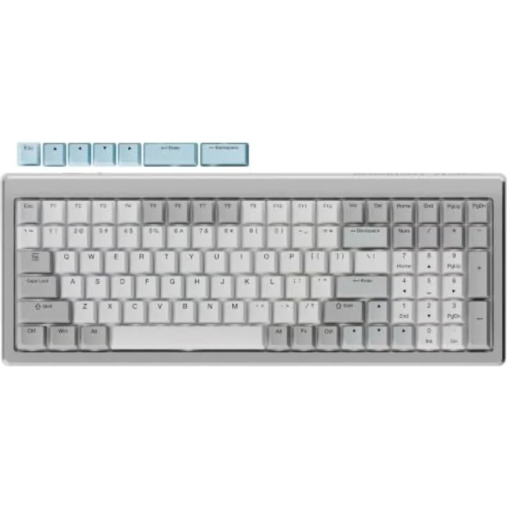 Ducky Cushion 98 Gaming-Tastatur, 96%, US-Layout (ANSI), leise Shush Green Switches, RGB, Silber – Bild 6