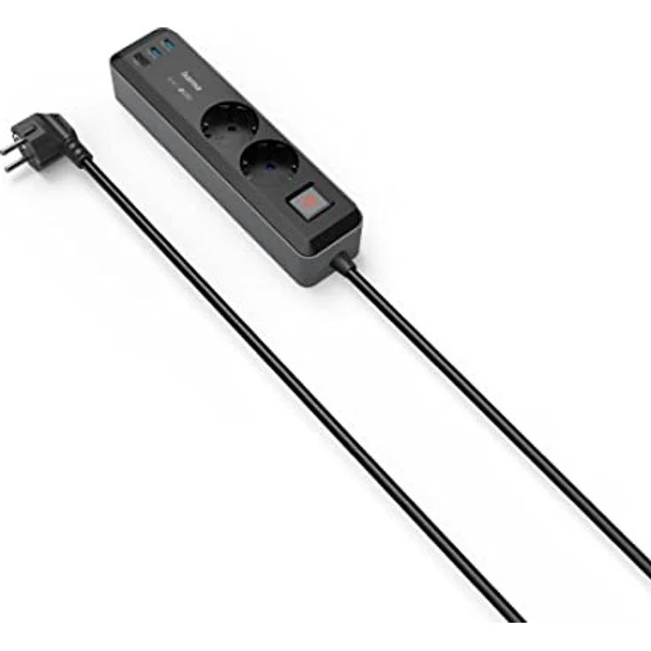 Hama 5in1 Steckdosenleiste mit USB 65W Ladegerät (2 Steckdosen, 1 USB-A, 2 USB-C, Laptop USB C Ladegerät 65W per USB ohne Netzteil Schnellladefunktion PD, Mehrfach-Steckleiste mit Schalter, 1,4m) grau – Bild 1
